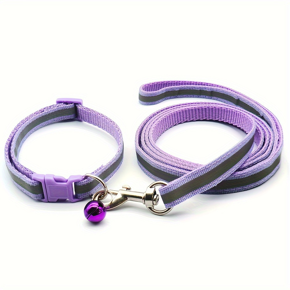 TEMU Reflective Dog Leash And Collar (suitable For Small Dogs And All Cats), Adjustable Dog Collar And Leash Set For Outdoor Dog Walking, Without