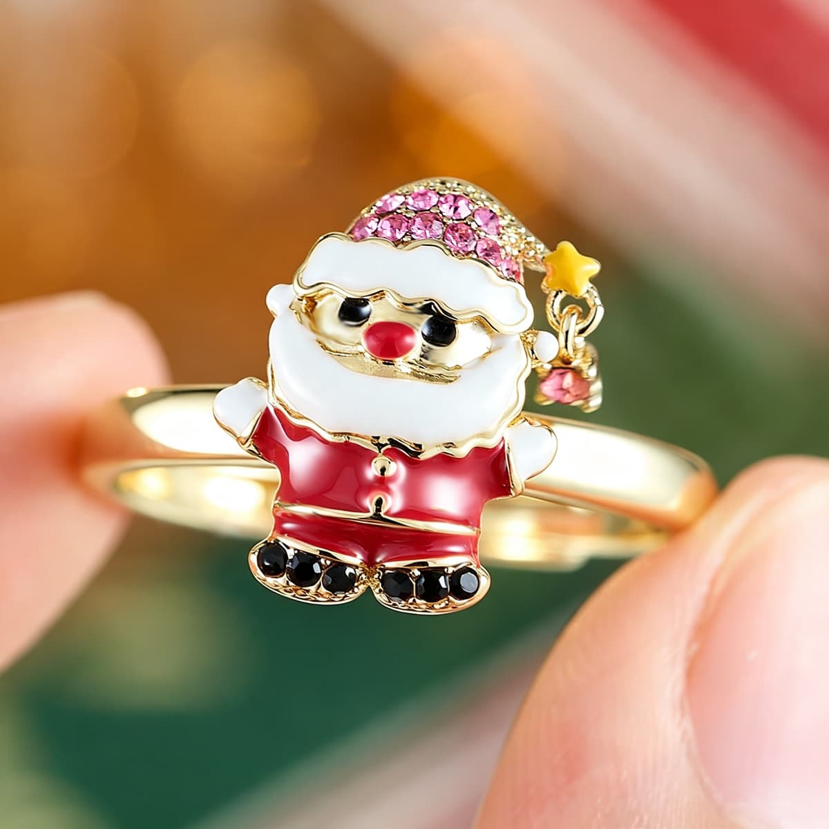 Everyday Versatile Star Santa Claus Open Ring, Festive Charm