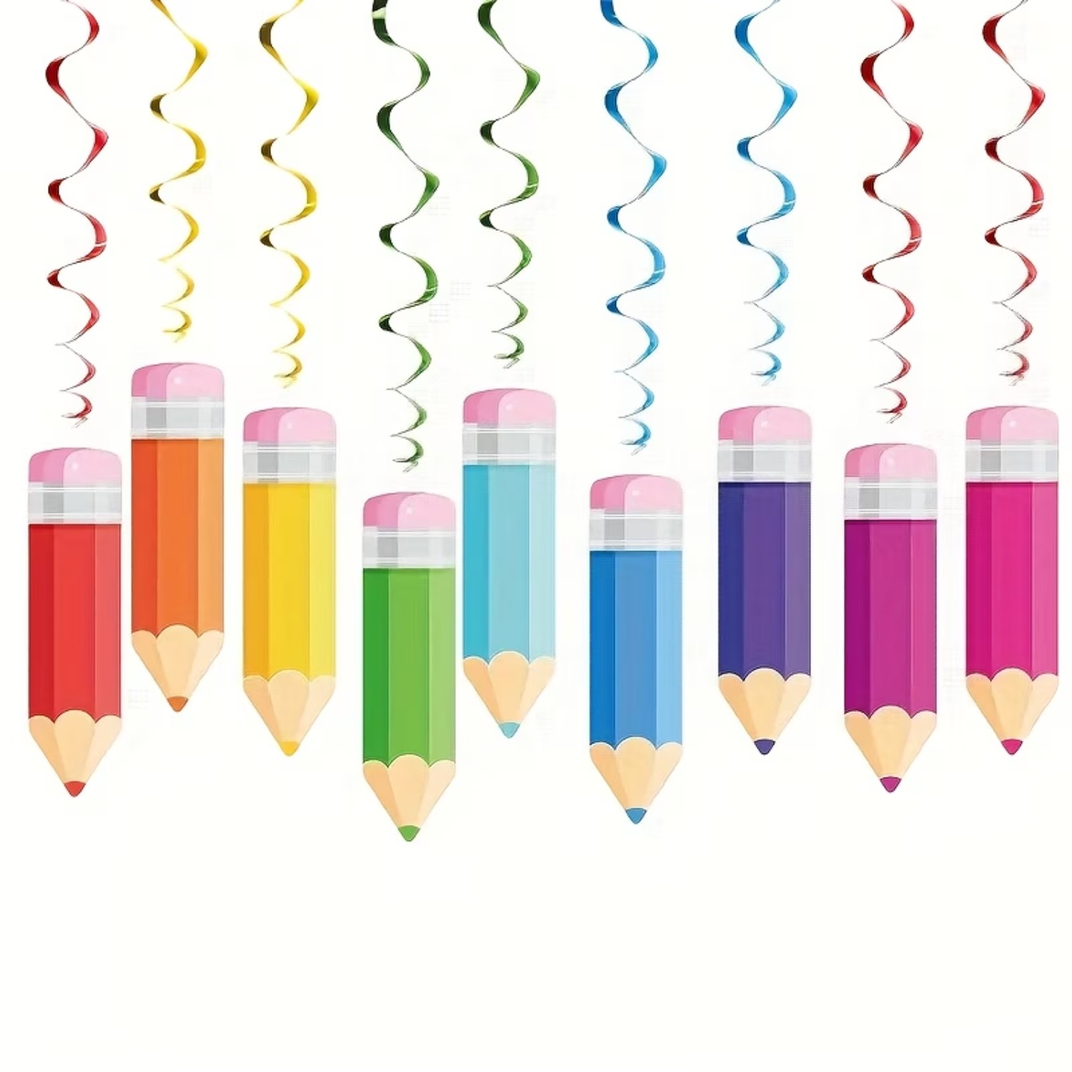 Image of 24pcs Of Colorful Pencil-themed Hanging Decorations For Students Back To School, Perfect For First Day Celebrations And Classroom Decor
