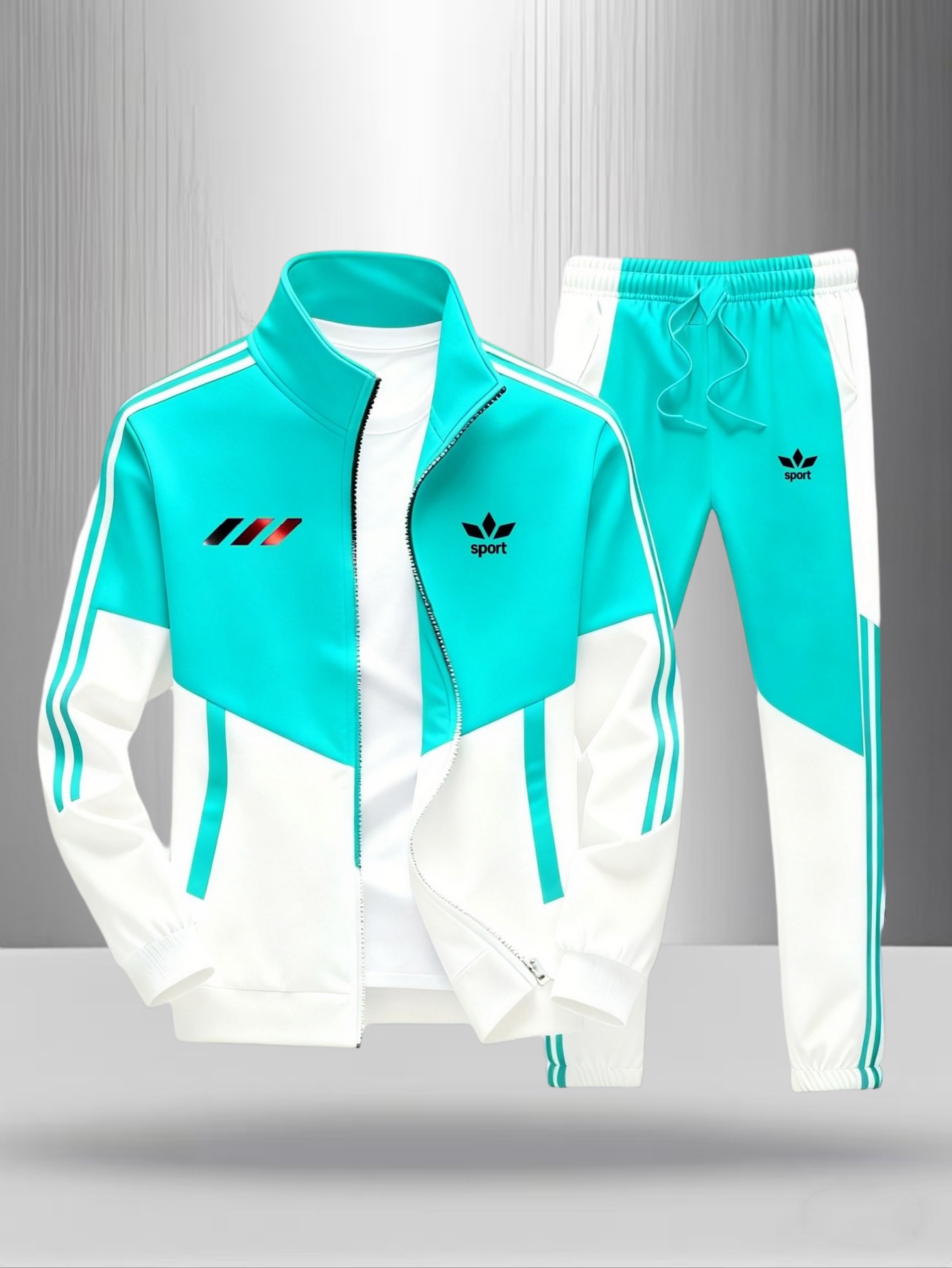 Men's Casual Sportswear 2pcs Set, Long-Sleeve Jacket & Drawstring Pants