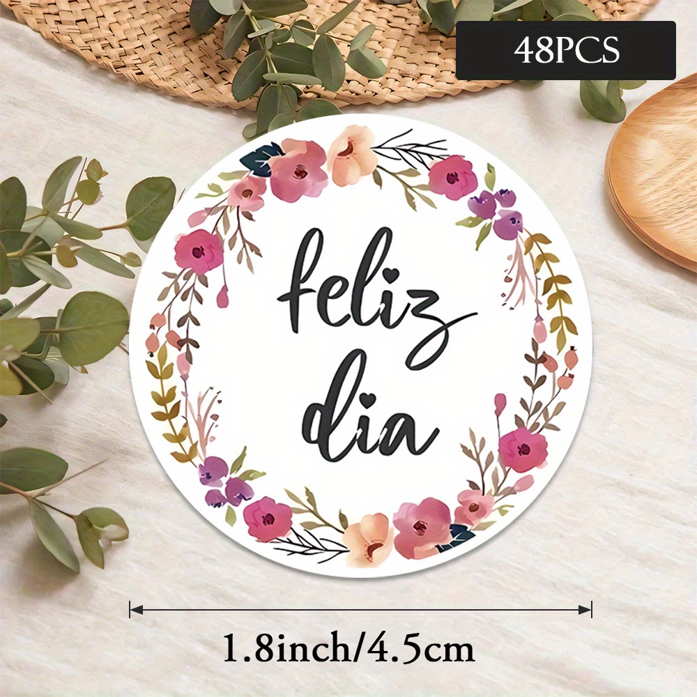 TEMU 48pcs/96pcs/144pcs con Adhesivos Redondos de Decoración con Floral "", Ideales para Tarjetas de Felicitación, Cajas de Regalo, Sobres,
