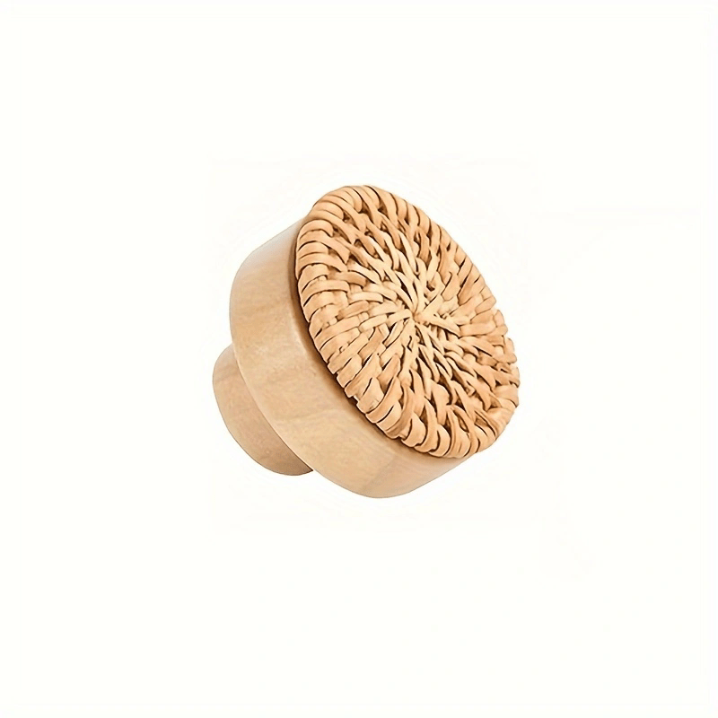 1pc, Rattan Woven Circular Wooden Handle, Minimalist Cabinet Drawer Handle