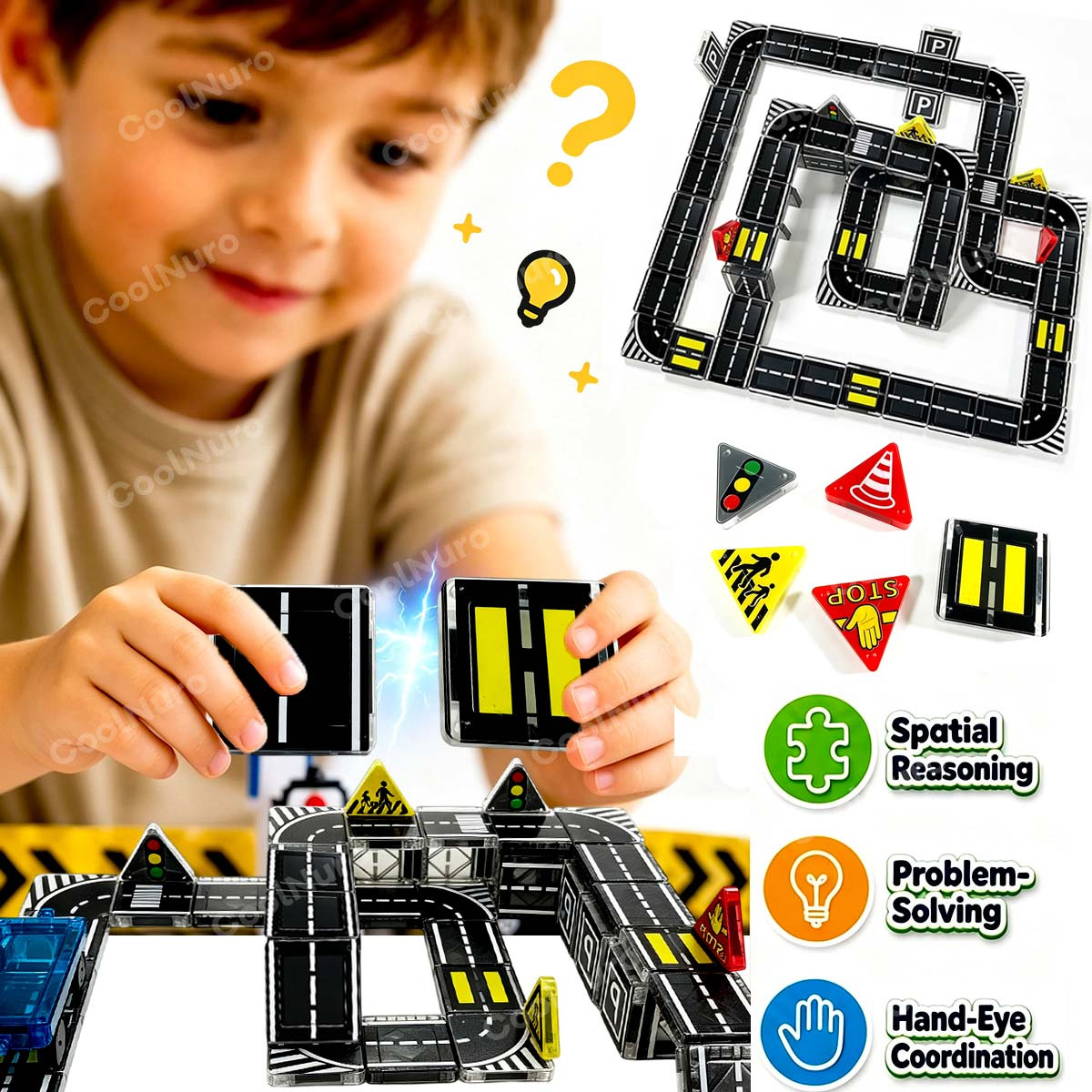 24/44pcs Magnetic Building Blocks Road Set for Kids