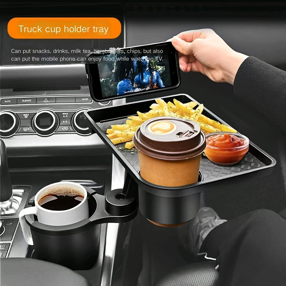 

Double Storage Vehicle-mounted Cup Holder Tray- Plastic, Suitable For Drinks And Snacks, Swivel Tray Adjustable Car Cup Holder-abs Material, Swivel Tabletop Extended Drink Holder