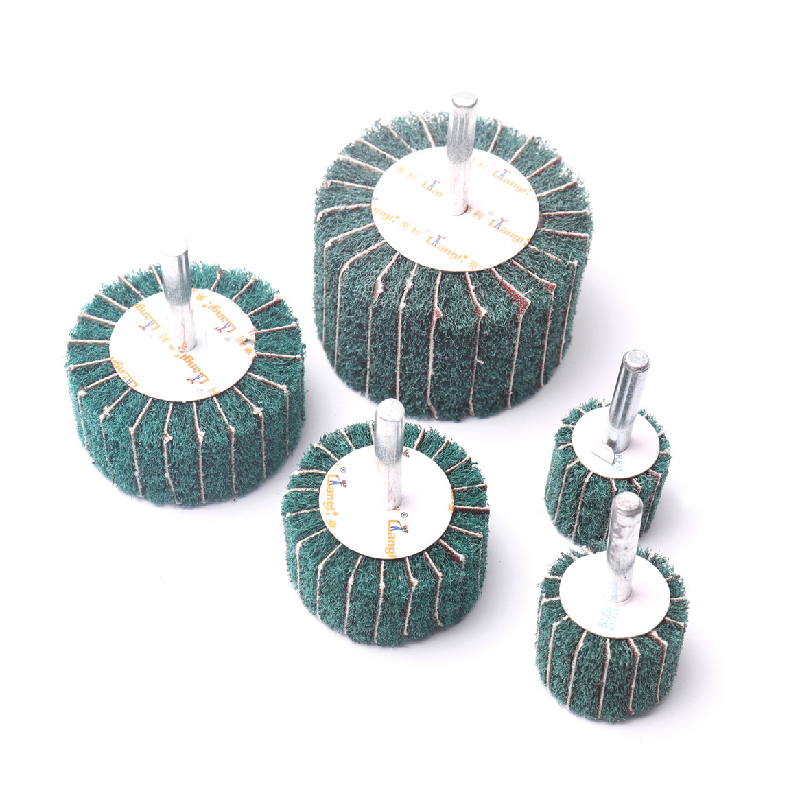 Image of 5pcs - 5 Different Models Of Abrasive Cloths With Handle And Sanding Heads, Polishing And Wire Wheel, Wing Wheel, And Fiber Grinding Heads.