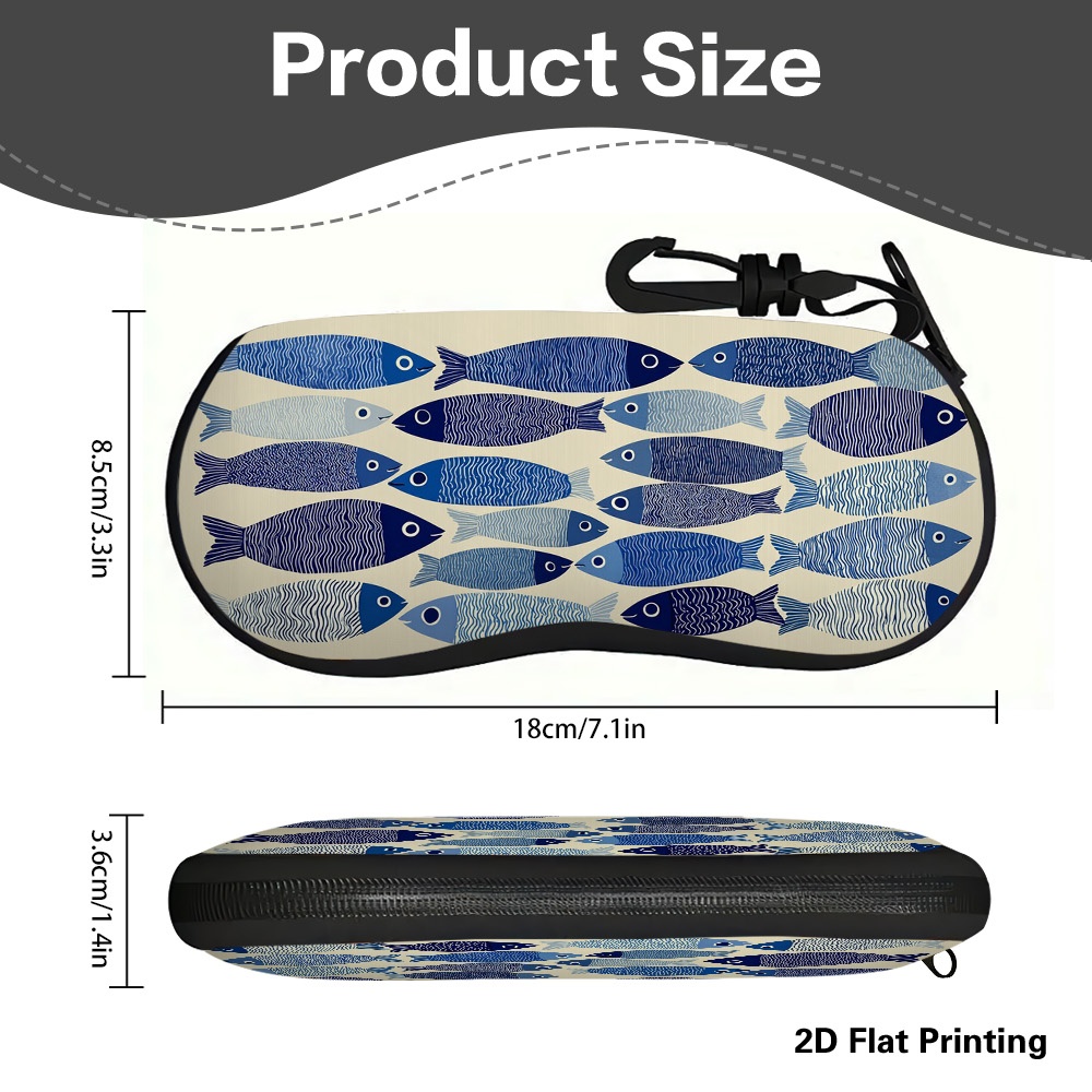 TEMU 1pc Pochette à lunettes unisexe 2D plate et portable avec fermeture éclair, motif de poisson bleu nageur, étui à lunettes fin et léger - Sac de