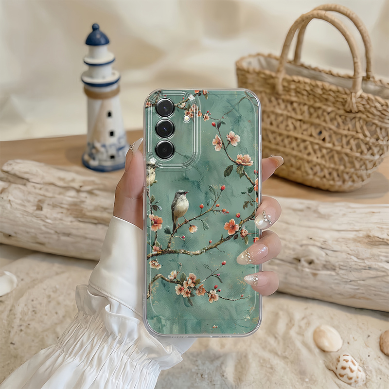 TEMU Phone Case: Green Branch Bird Phone Case, Suitable For Galaxy A03s A04 A05s A06 A07 A13 A14 A15 A16 5g A17 A22 A23 A24 A25 A26 A32 A34 A35 A36