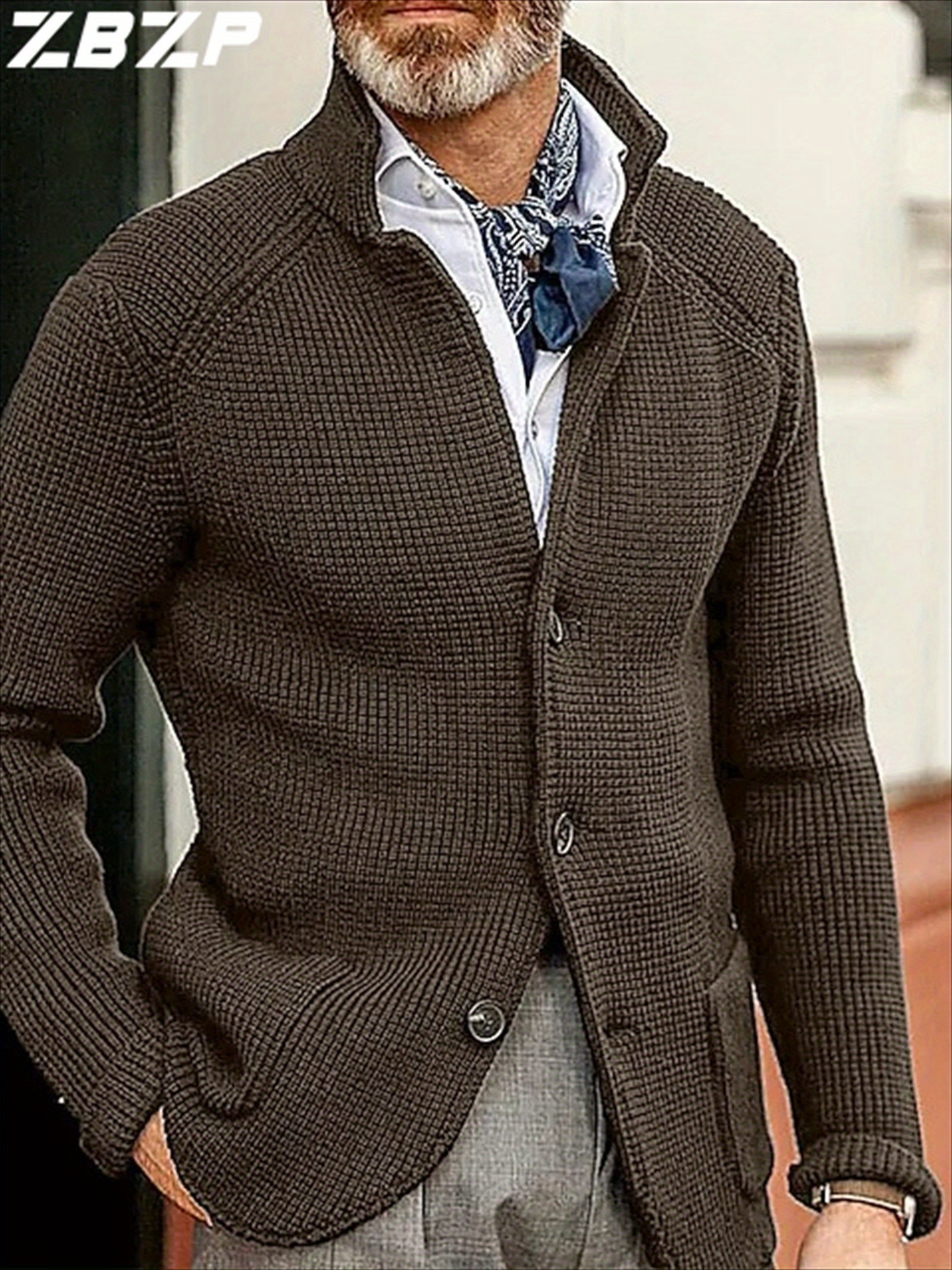 herren leichtblauer strick cardigan lässiger business stil Temu - Main Image