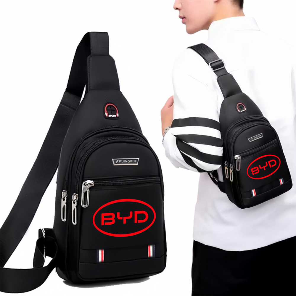 TEMU 1pc For Byd Logo Large Capacity Crossbody Chest Bag With Adjustable Strap & Zipper Closure, For Byd Logo Suitable For Sports, Travel, Daily Bag,