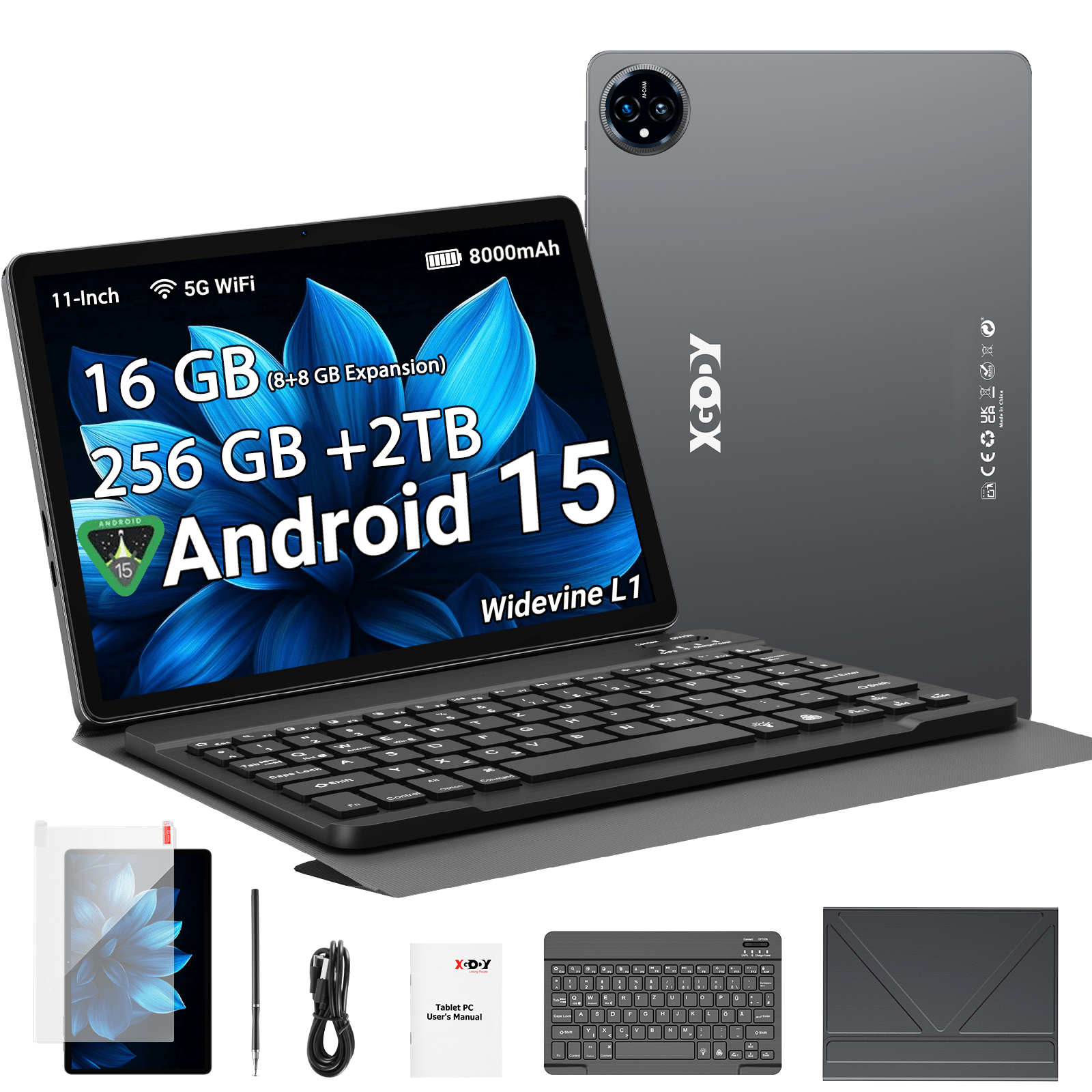 XGODY 2025 Android 15 Nieuwe 2-in-1 Tablet