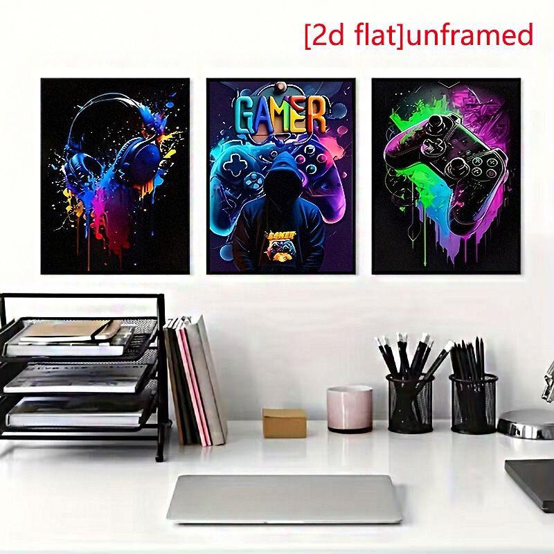 TEMU Ensemble de d'art mural sur toile cadre, plates 2D, sur le thème d'un jeu cyber, parfait pour la décoration intérieure de - Idéal pour décorer