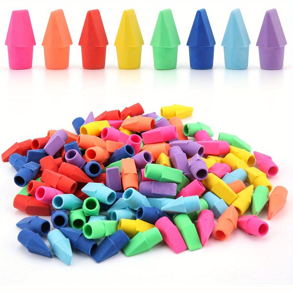 TEMU Erasers For Pencils, 100pcs Pencil Top Erasers, School Erasers 8 Assorted Colors, 71310