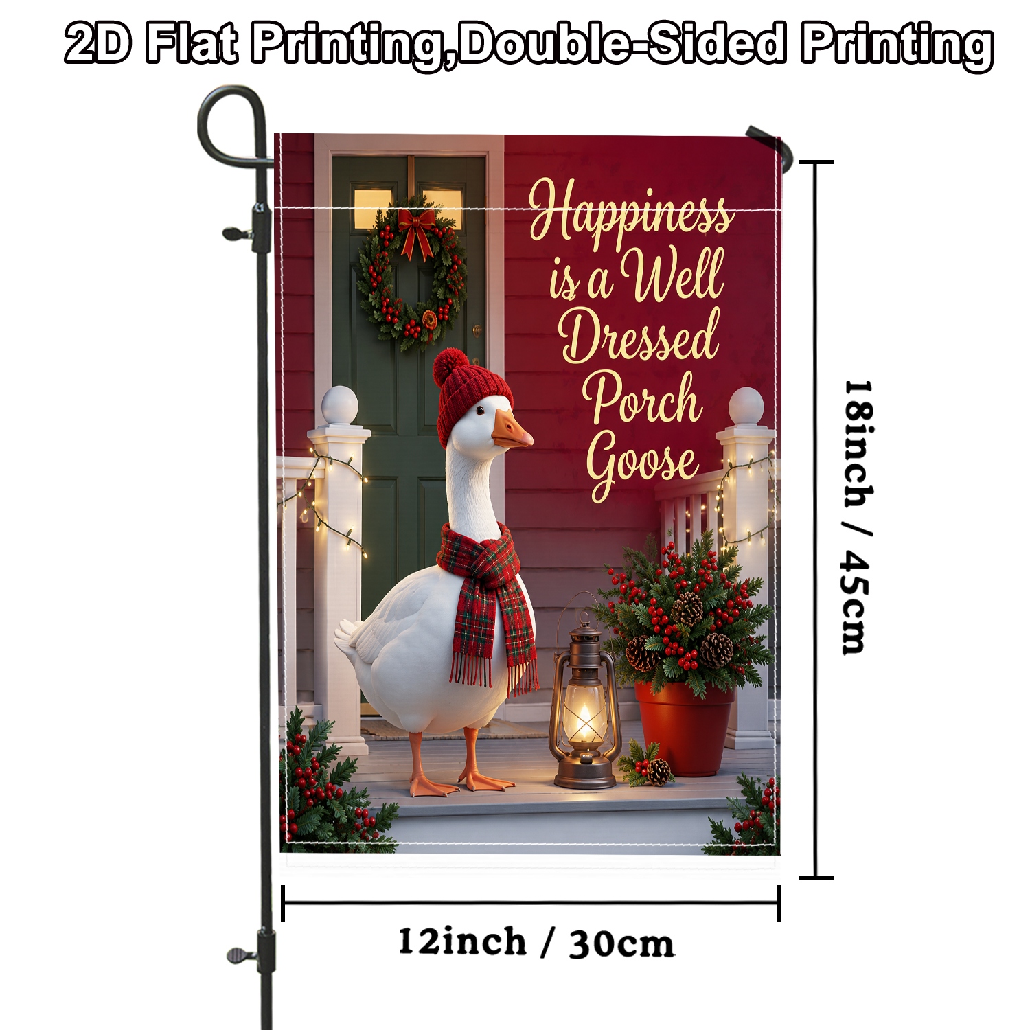 TEMU 2d Flat - 2d Flat - 2d Flat 1pc Xmas Rustic Goose Outdoor Double-sided Garden Flag Red Without Flagpole For Garden Outside Porch Decoration Yard