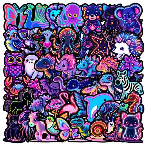 set of 50 neon animal themed graffiti stickers suitable for decorating suitcases phone cases laptops helmets and skateboards stickers are perfect for