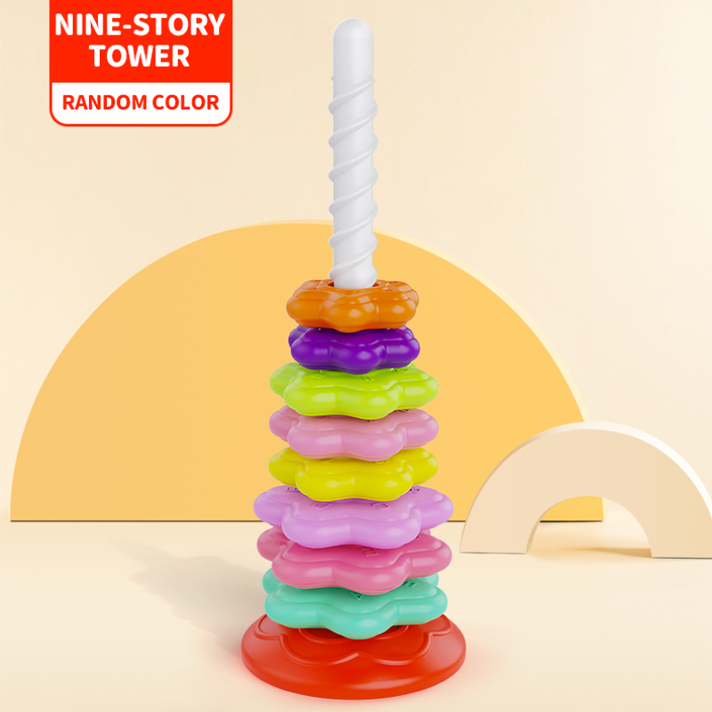 10pcs Additions Rainbow Spinning Tower Toy, Rotating Stacking And Matching Game, Recognition, Cognitive Development Ring Toss, Holiday Toy Gift (random Color)