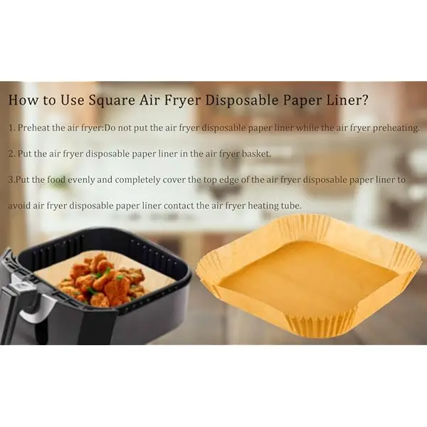 100pcs 7.9 inch square air fryer disposable paper liners - , grease-resistant parchment paper for instant vortex, & more - fries, chicken, shrimp & more - kitchen essentials, air fryer accessories, nonstick liner, square liner, greaseproof liner Product details 3