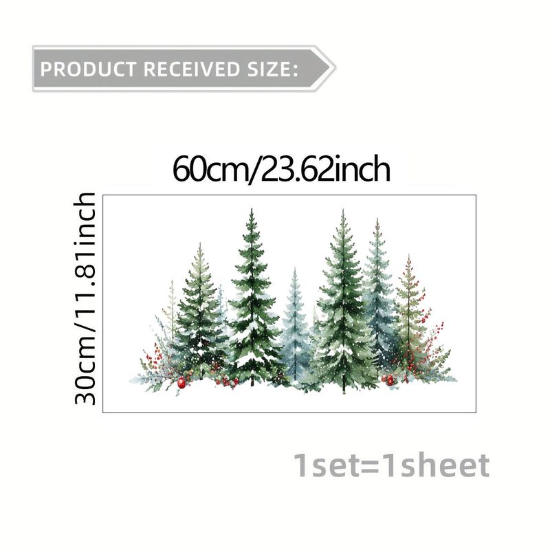 TEMU 1 stuks 2D platte , Kerst Raamstickers Glas Statische Hechting, Raamstickers, Glasmuren, Raamstickers Winter Sneeuwige Dennenbos Statische Film