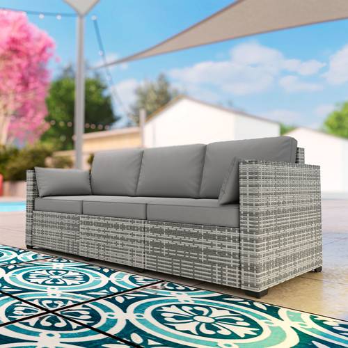 outdoor sofa w cushions pe rattan patio couch grey carbon polyester cover