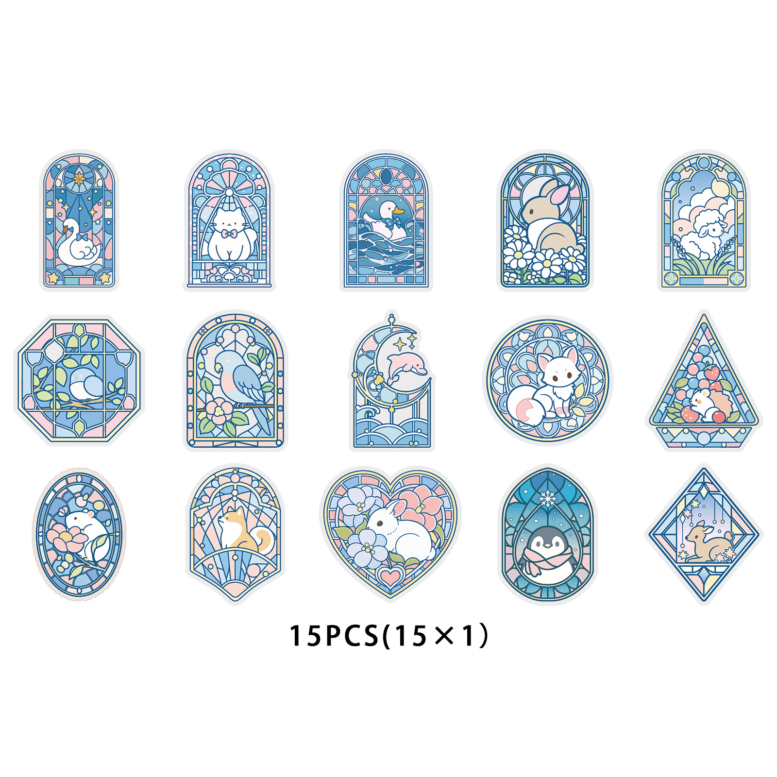TEMU Life 15pcs Animal Painted Glass Stickers Diverse Irregular Patterns Scrapbook Scene Stickers Suitable For Laptop, Phone Back, Handbag, Album,