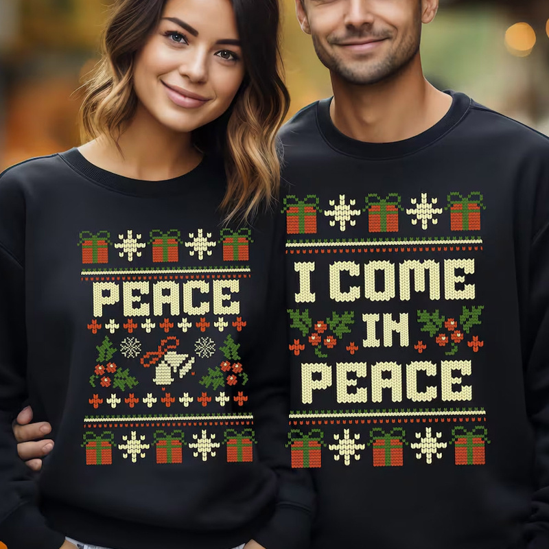 

Peace I Come In Peace" Men's Casual Sweatshirt - Soft, Stretchy Polyester, Round Neck Pullover For & Workout Wear