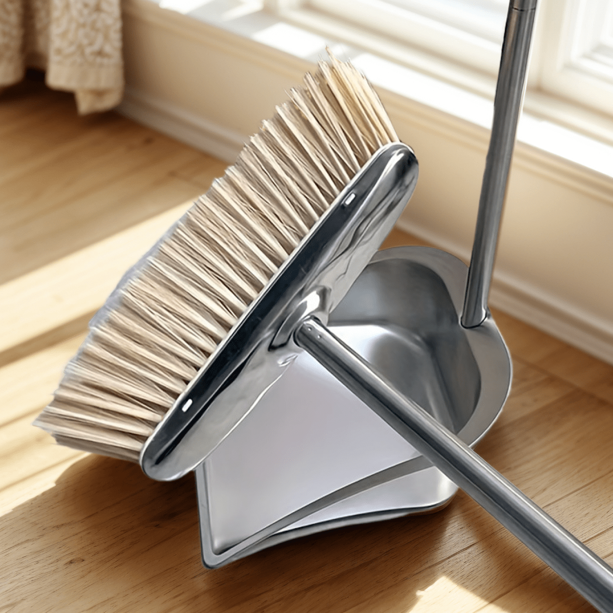 durable stainless steel broom and dustpan set with slant     cleaning combo for home office and school   hard floor surface practical cleaning tools modern broom design stainless steel construction broom and dustpan set Product details 7