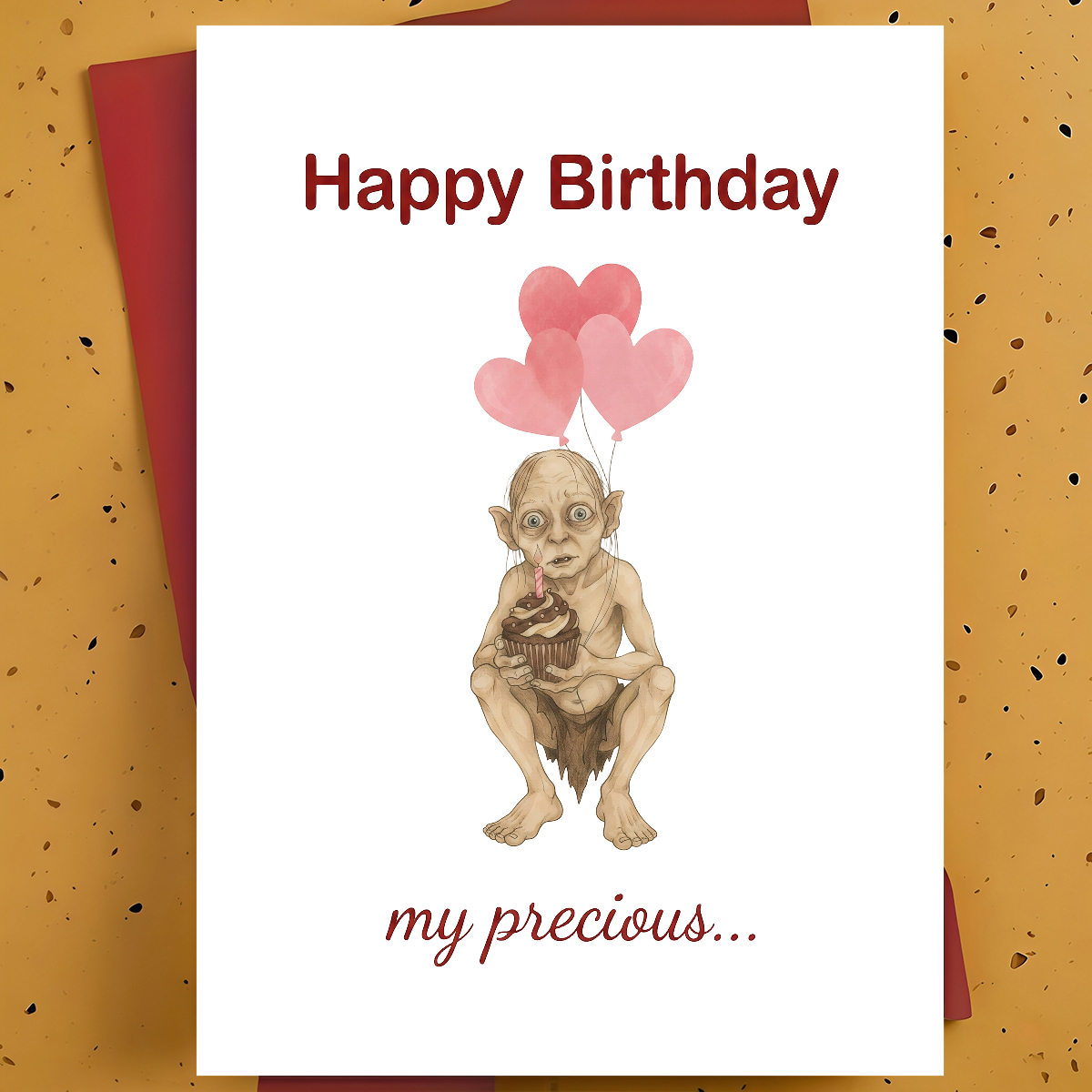 TEMU 1pc Funny Birthday Card For Friend, Partner - Fantasy Creature Cartoon Illustration With Cupcake And Heart Balloons, Thickened, With Envelope
