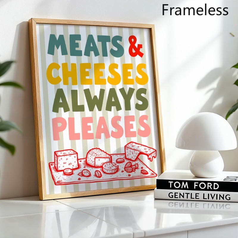 TEMU 2d Flat, 1pc Retro Style Wall Arts Meats And Cheeses Posters Cheese And Meat Canvas Prints Food Wall Decor Canvas Art Print For Room Dining Room