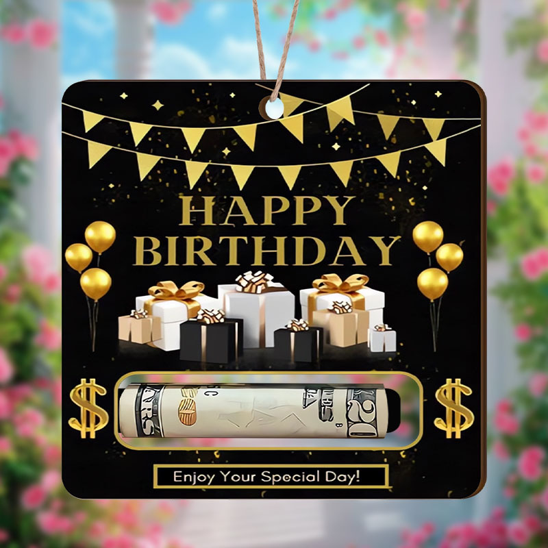 

Room Decor 1pc Wooden Money Holder Card - Black & Golden Surprise Cash Gift With Hanging Ornament For , Birthday Party Decorations