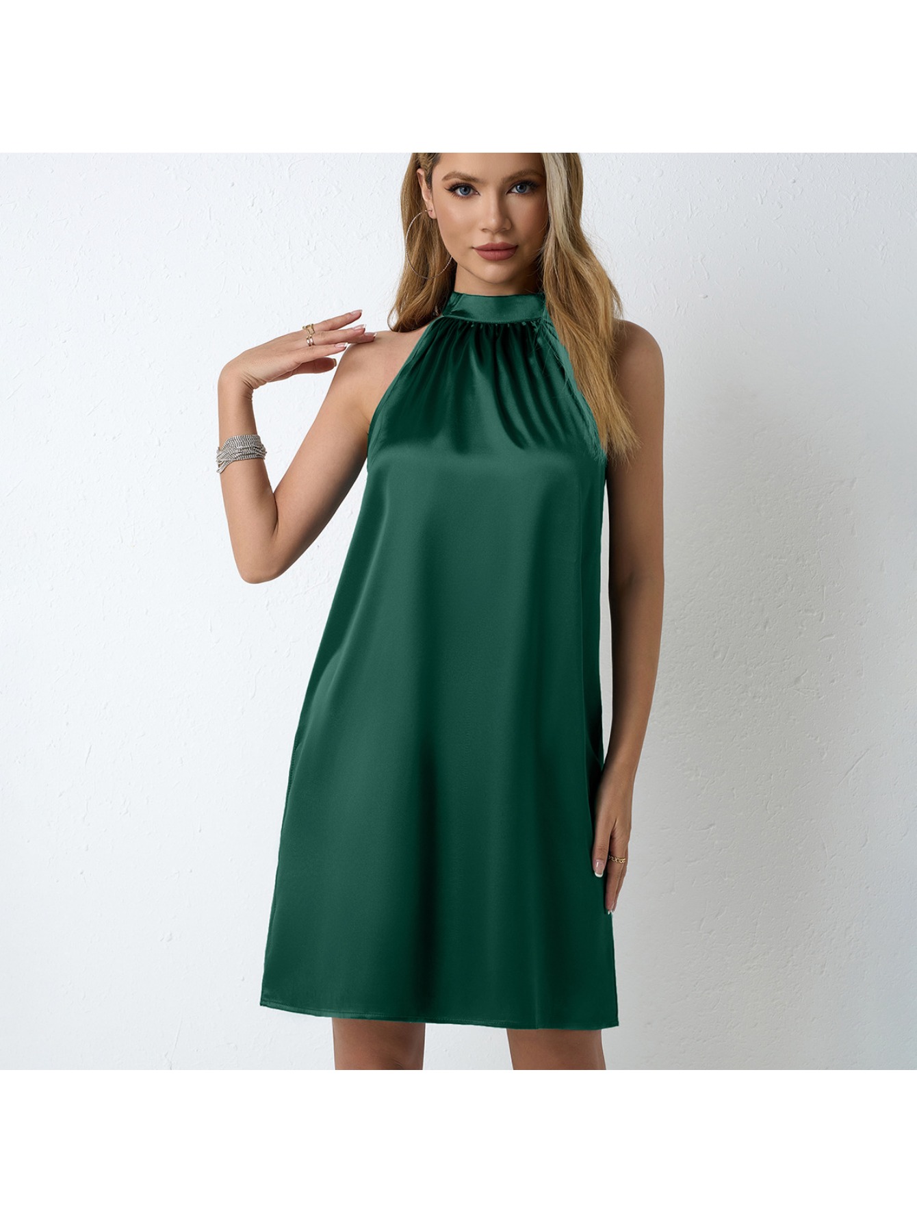 green polka dot maternity dress Jelyn Satin Midi Dress main image 0