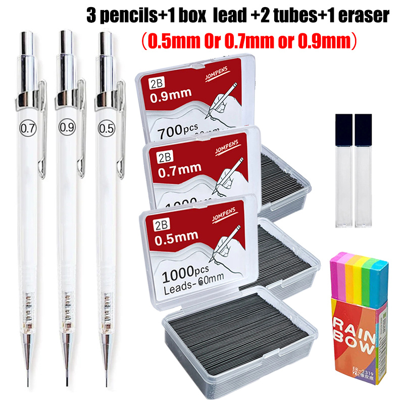 

7pcs Artpro Transparent Automatic Mechanical Pencils Set, 0.5mm/0.7mm/0.9mm, With 1000 Extra Leads, Eraser, And Lead Dispenser For Drawing And Office Stationery