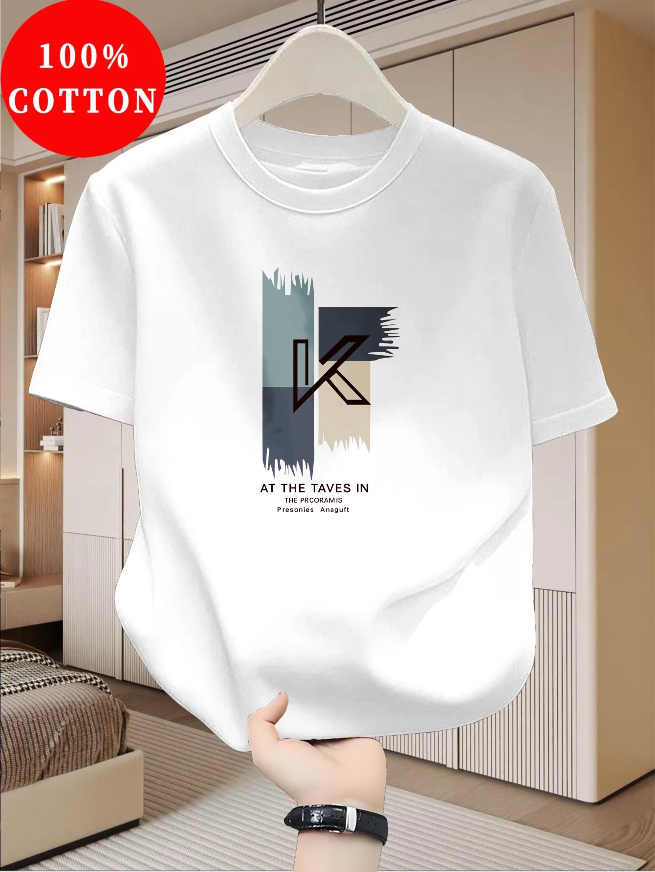 Tricou bărbătesc 100% bumbac cu guler rotund casual, un top esențial de vară, respirabil și fabricat din