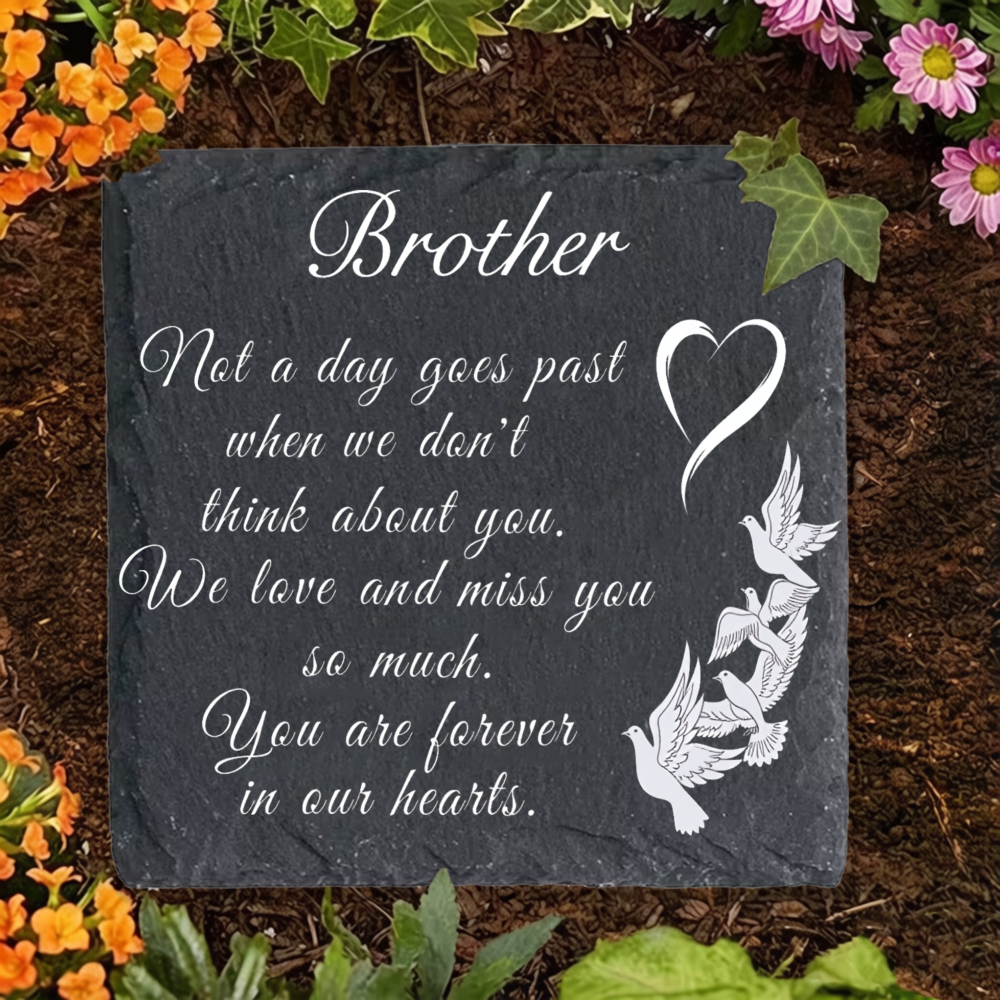 TEMU 1pc Square Memorial Stone Black With Heart And Doves Design For And Forever In Our Hearts Garden Decor For Family Remembrance Suitable For