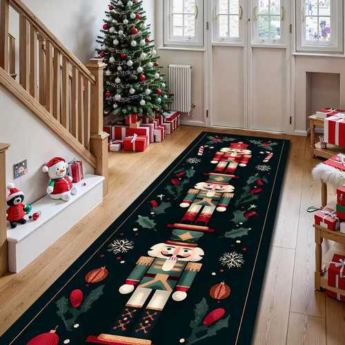 christmas themed long runner rugs featuring non slip decorative mats suitable for hardwood floors in areas such as laundry rooms bedrooms living dining rooms