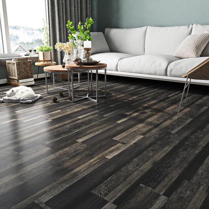 Image of 1 Roll Of 1/3/5m Spliced Retro Wood Grain Floor Stickers, Easy To Peel Off And Paste Vinyl Wall Stickers And Floor Stickers, Suitable For Restaurant Bedroom Background Wall, Decorative Wallpaper