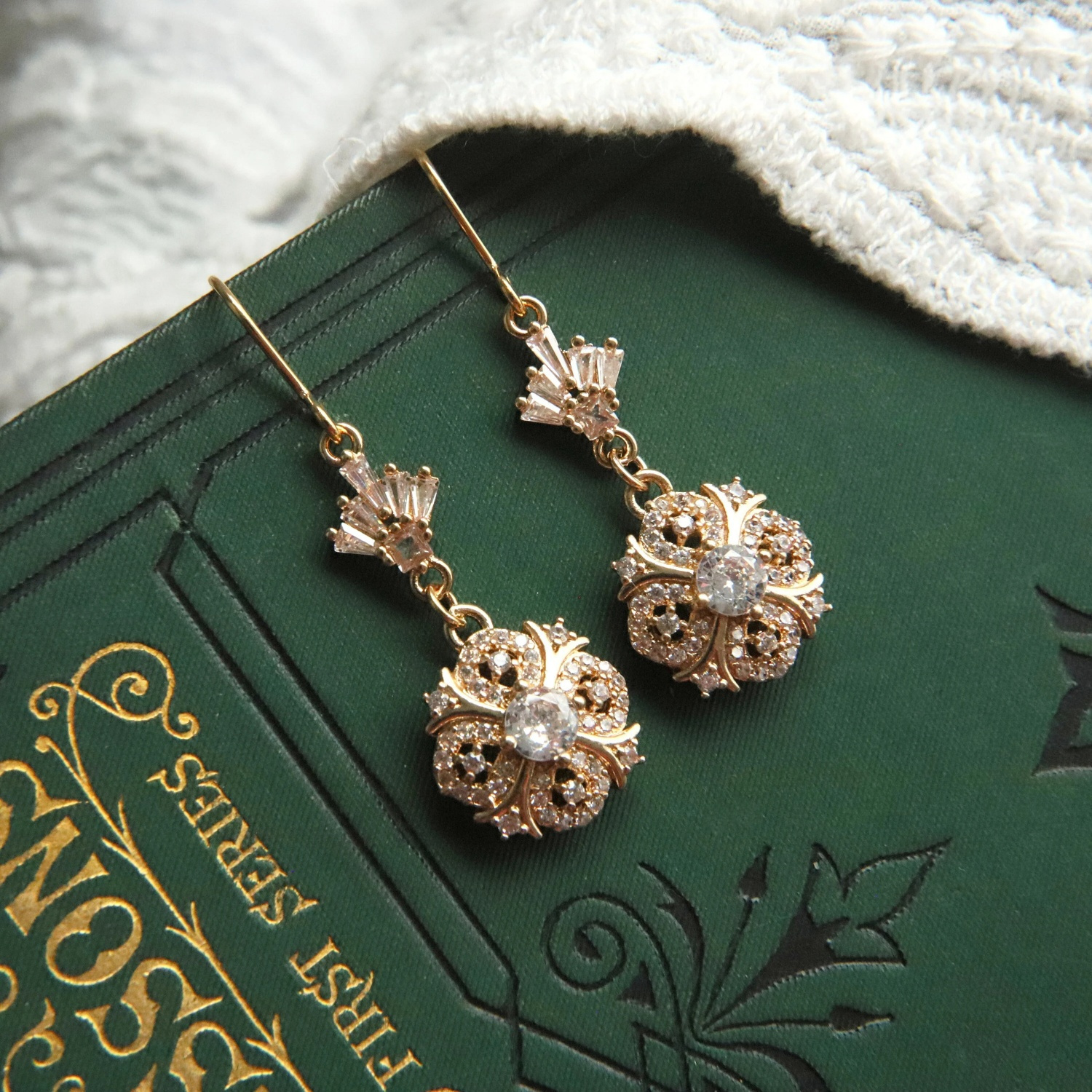 TEMU Victorian 14k Golden Plated Earrings For Women Trendy Cubic Zirconia Dangle And Drop Earrings Wedding Jewelry Party Gifts