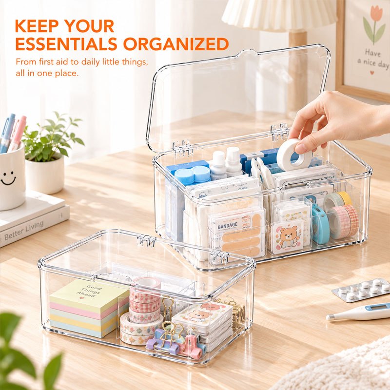 TEMU 2pcs Large And Medium Size 2pcs Set Acrylic Transparent Lid Desktop Storage Box, Lid Dust-proof And Isolating Dust, Suitable For Dressing Table