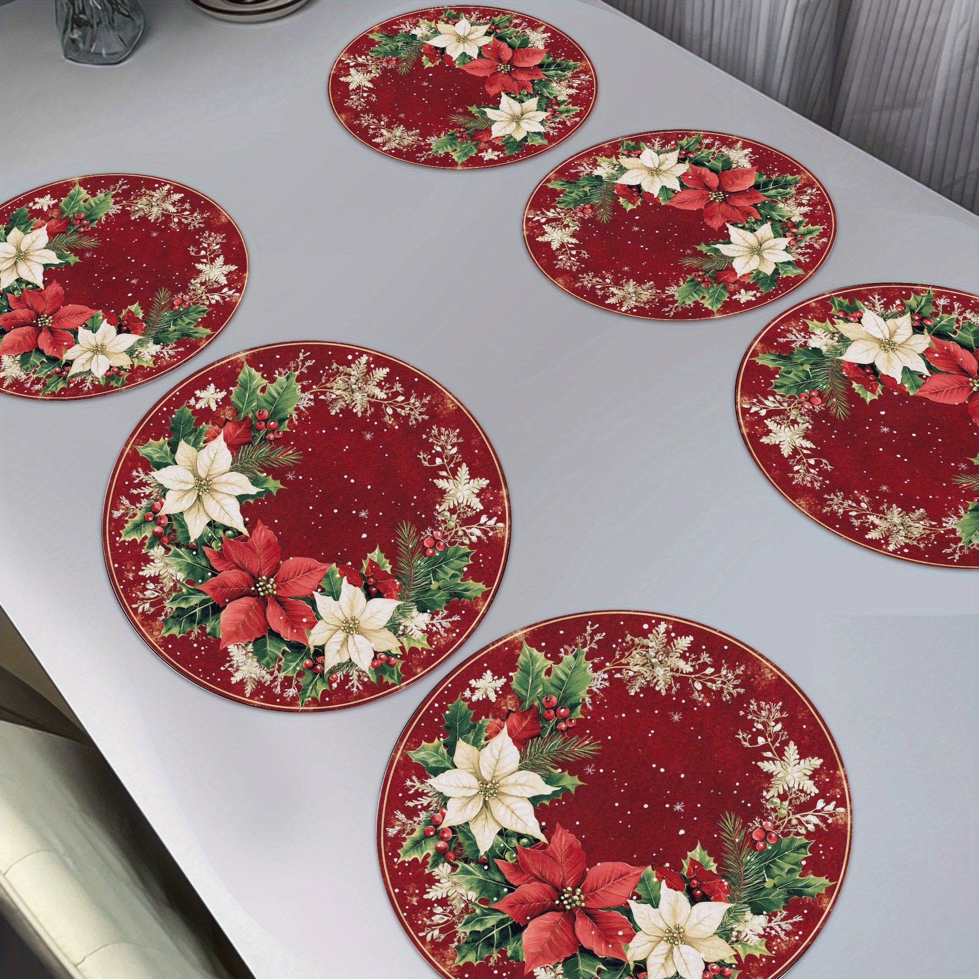 

6- Christmas Placemats, 15x15 Linen Table , , For And