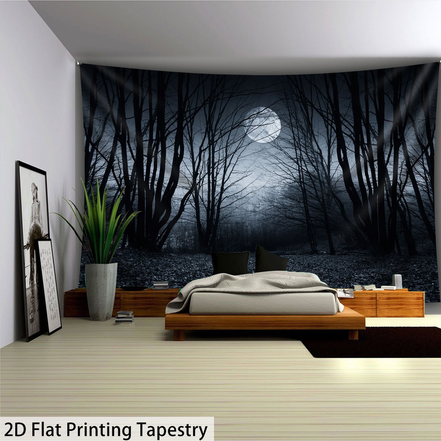 Moonlit Night Eerie Forest Tapestry For Home Wall Decoration_voghion.com