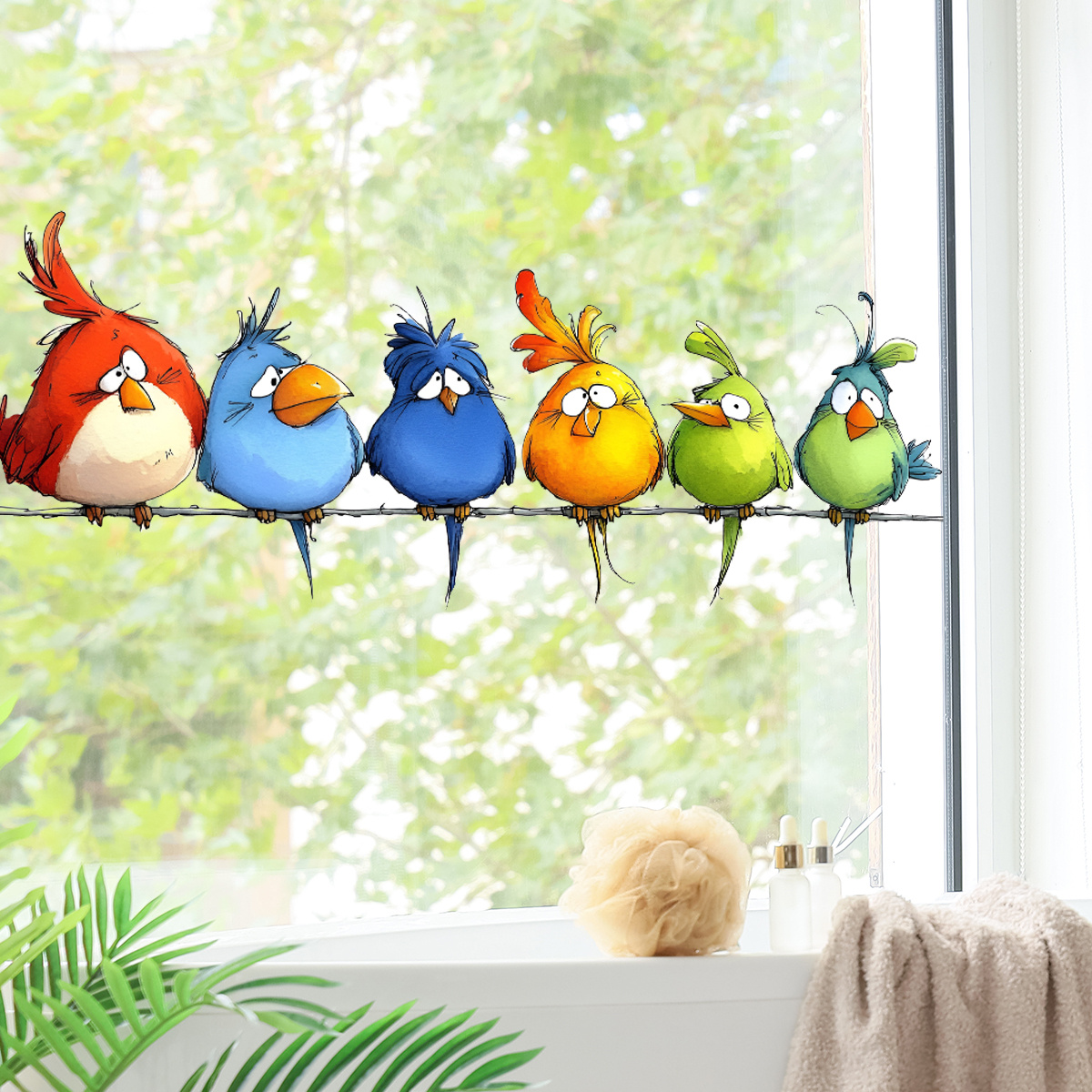 TEMU Adesivi statici per finestre a forma di uccelli con colorati e divertenti, ideali per la decorazione di camere da letto, soggiorni, pareti e