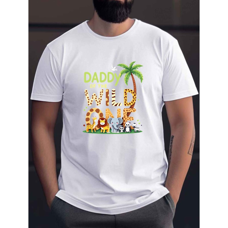 

Men's "daddy Of " Graphic Tee, Casual Crew Neck Short Sleeve T-shirt, 100% Polyester Knit Fabric, Stretch, Regular Fit, Summer Top - 150gsm