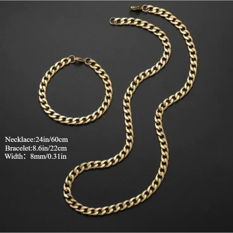 TEMU 925 Cuban Link Necklace And Bracelet Set For Men Women, 8mm Hip Hop Chain Set, Unisex Everyday Jewelry For Daily Wear, Party, Anniversary,