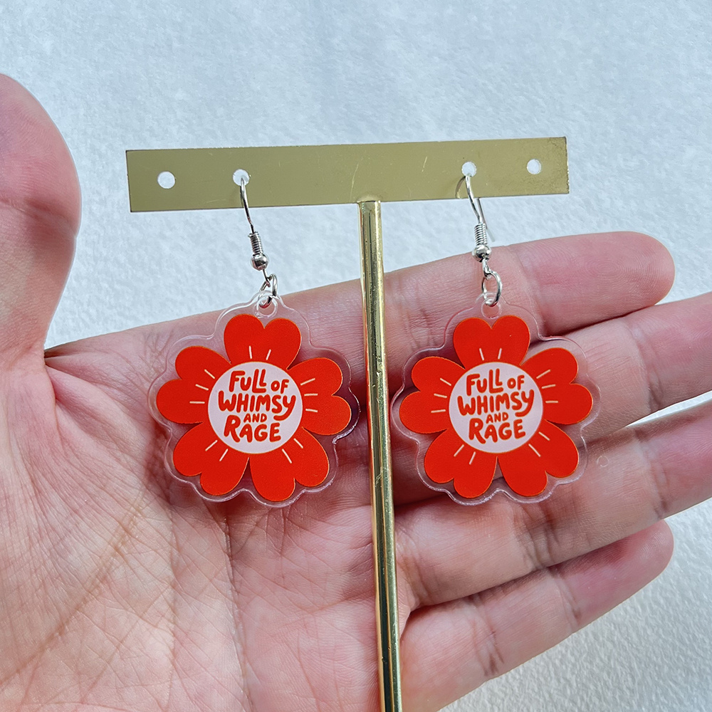 TEMU 2d Flat, Pair Of 2d Flat Cute Acrylic Earrings - Unique Cartoon Design, Lightweight And Stylish, For New Year And Valentine's Day Gifts For