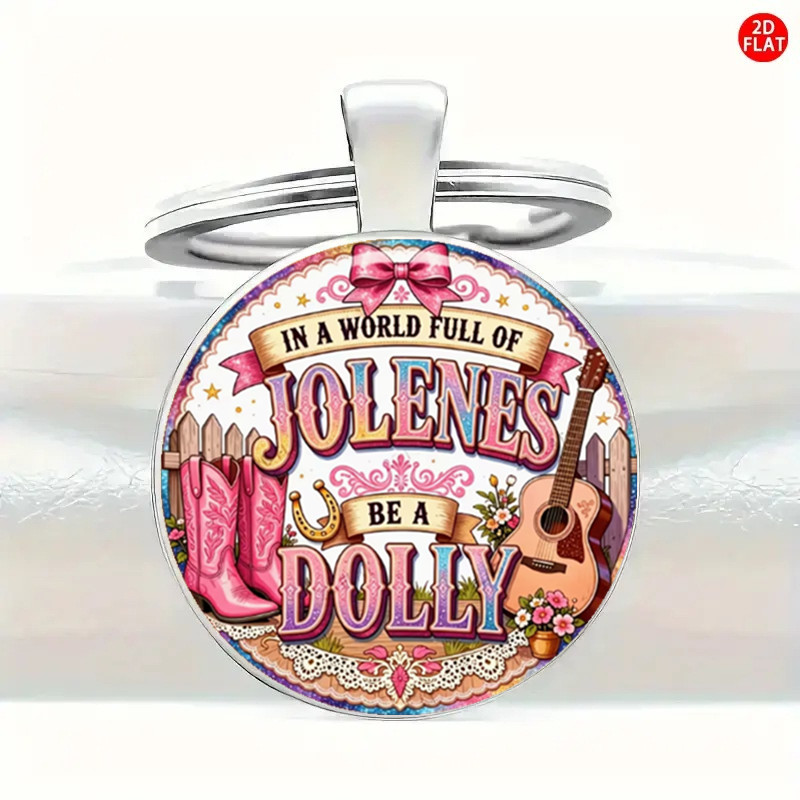 TEMU Porte-clés rond plat 2D, 1 pièce, motif Dolly, pour une vie pleine de , idéal pour sacs à main, sacs à dos, pendentif de clé de voiture, pour