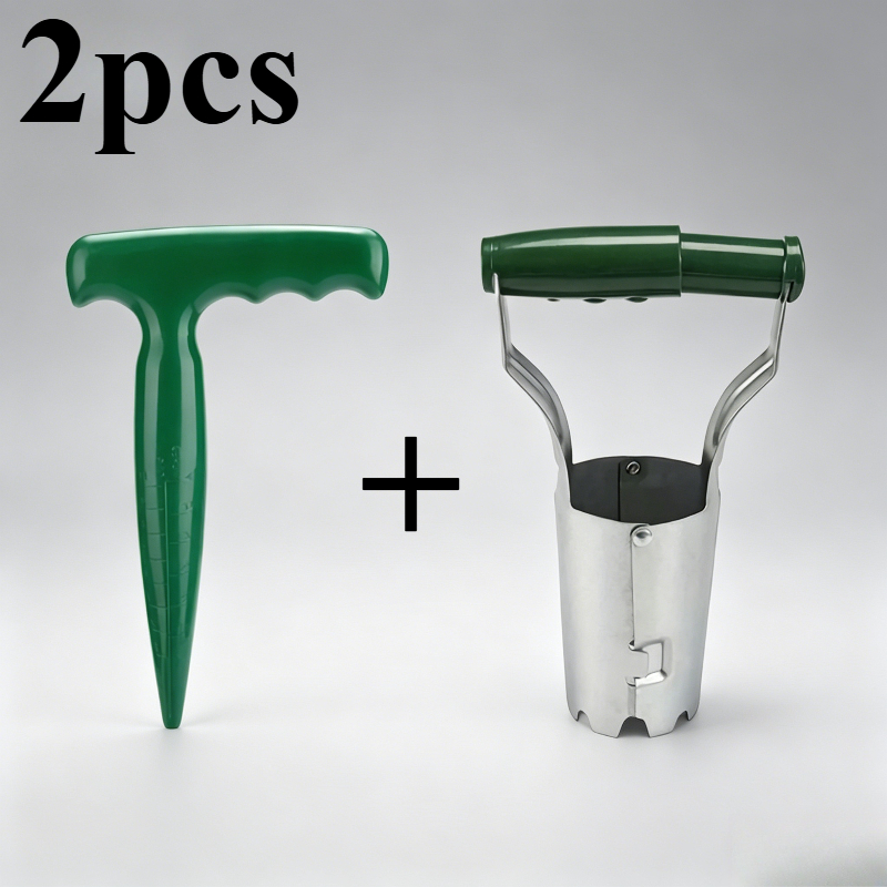 TEMU 2pcs Seeding And Seedling Combination Set Handheld Metal Lightweight And Convenient Hole Puncher Suitable For Punching, Seedling, Transplanting,