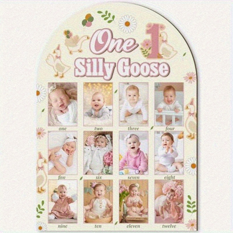 TEMU 2d Flat - - 2d Plane, New Model, ! 1pc Of 's Birthday Photo Frame Board 2d Goose Birthday Decoration Display Wooden Board Photo Frame 12-month