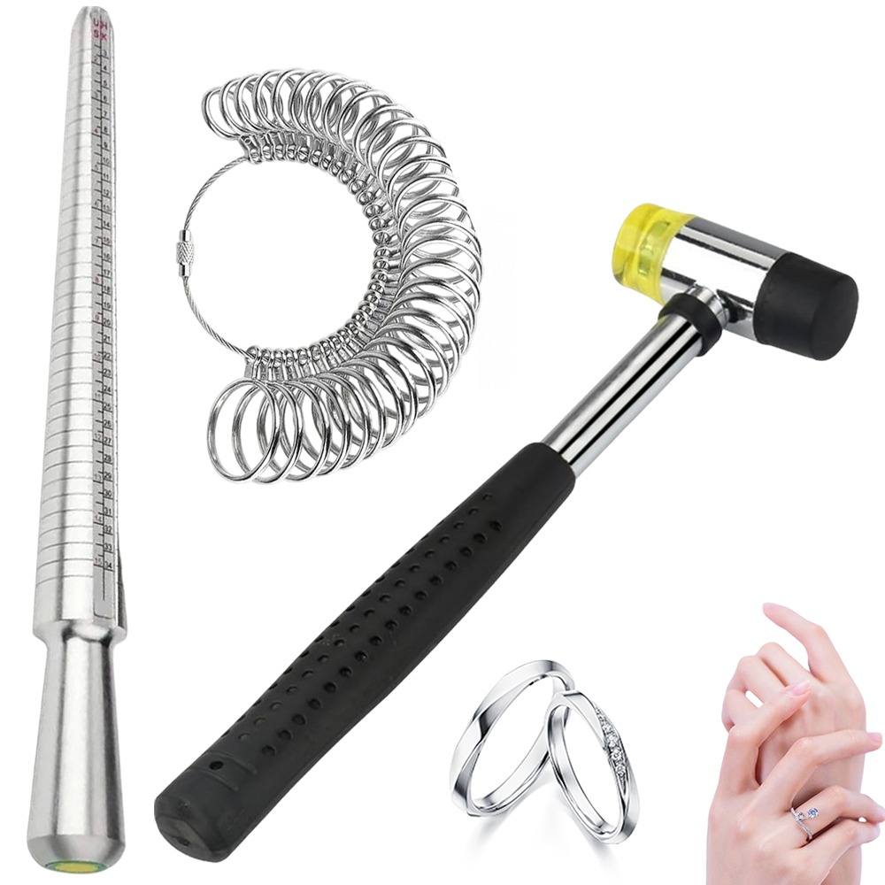 Professional Ring Sizing Tool Kit With Metal Ring Gauge Rubber Mallet, Accurate Ring Measuring Set For Jewelry Making Diy Craft, Universal Sizer For Men Women Rings