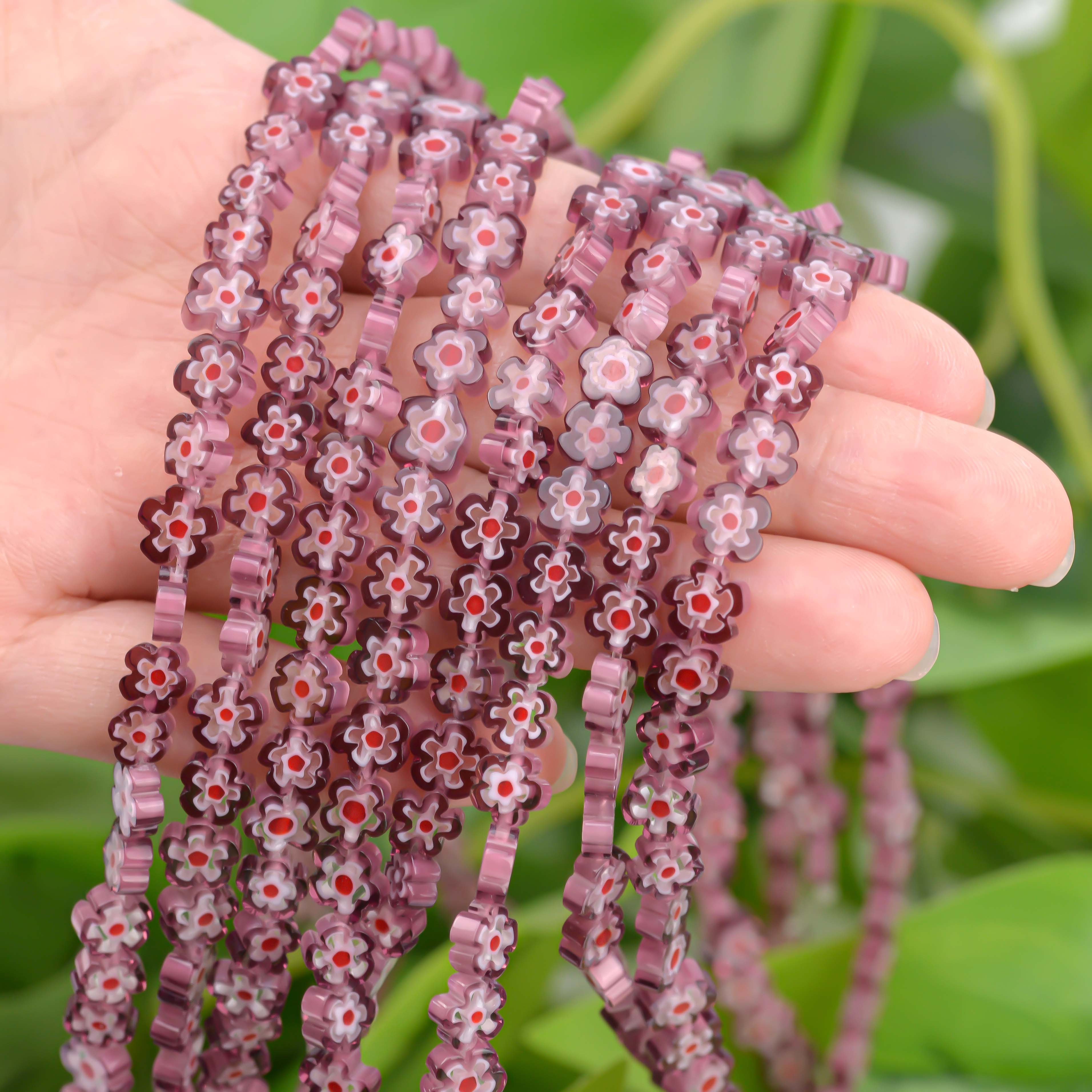 TEMU Light Purple Flower Glass Beads Flat Scattered Beads High-quality Jewelry Making Supplies Diy Craft Beads 8mm