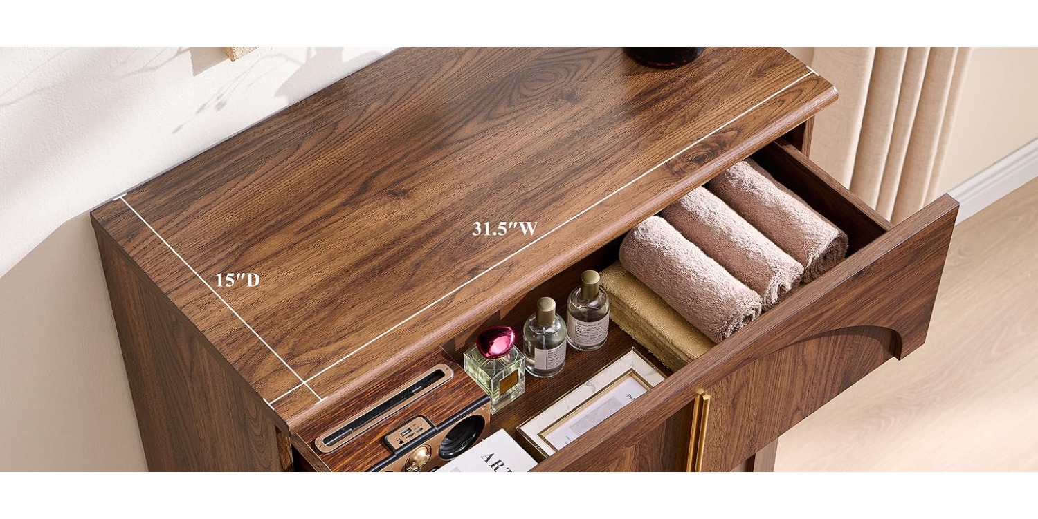 JXQTLINGMU Modern 5 Drawers Dresser For Bedroom With Arched Panel, 44