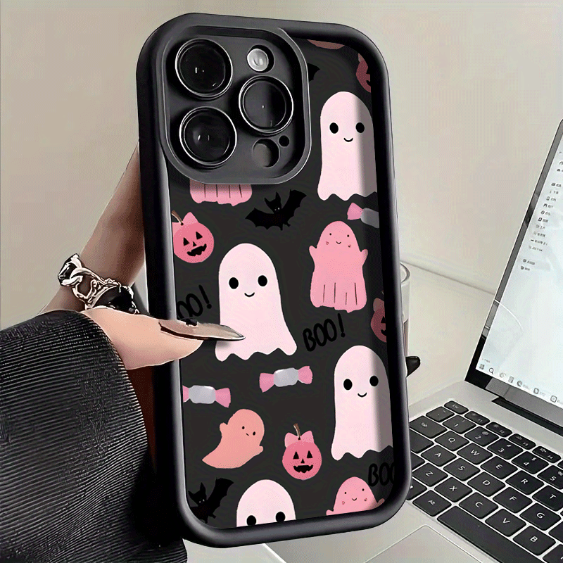 Burgundy Black and White Pink ghost TPU Shockproof Full Cover Precision Protective Case for Apple iPhone16promax, 16 15pro 14PLUS 13 12Pro 12mini 13 mini 11 Pro Max X XSMAX Pattern Printed Phone Case, Easter Gift, Christmas Halloween Decoration/Gift for Girlfriend, Boyfriend, Friends or - Image 5