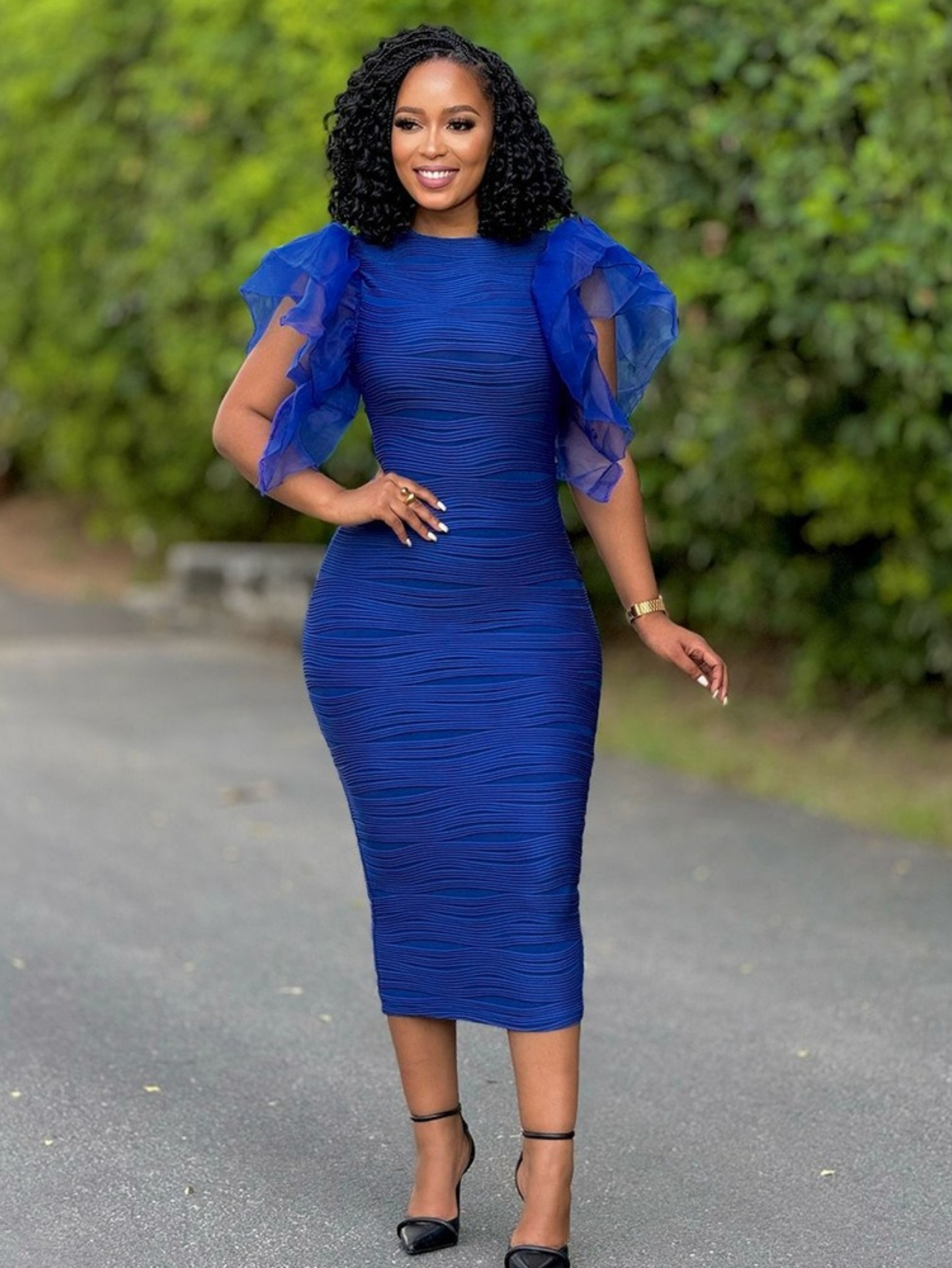 blue elegant dress with sleeves Peacock Blue Long Formal Dress with Sleeves
